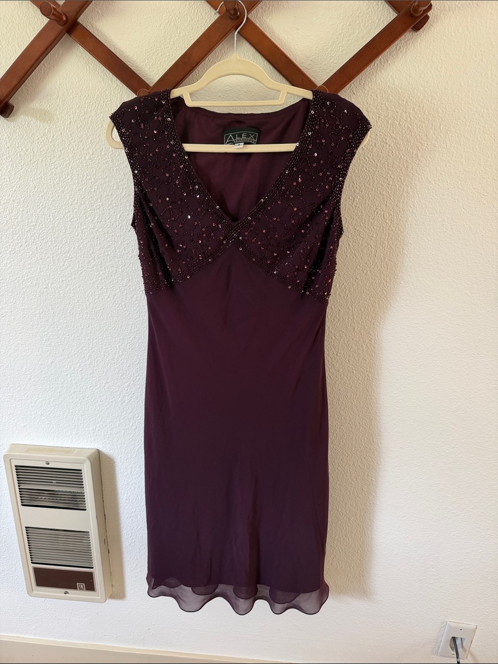 Alex Evenings Plum Beaded V-Neck Midi Dress